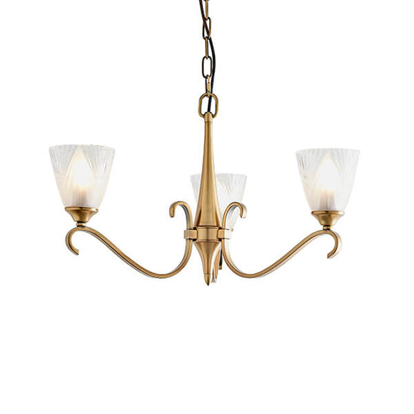 Columbia Antique Brass 3 Light Chandelier With Deco Glass Shades - Interiors 1900 63436