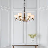 Columbia Antique Brass 6 Light Chandelier With Opal Glass Shades - Interiors 1900 63438