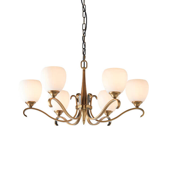 Columbia Antique Brass 6 Light Chandelier With Opal Glass Shades - Interiors 1900 63438