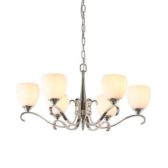 Columbia Nickel 6 Light Chandelier With Opal Glass Shades - Interiors 1900 63443