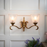 Columbia Antique Brass Twin Wall Light With Deco Glass Shades - Interiors 1900 63451