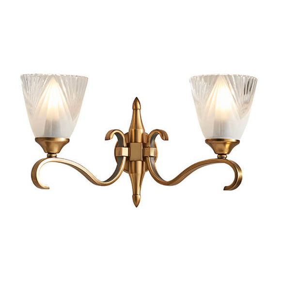 Columbia Antique Brass Twin Wall Light With Deco Glass Shades - Interiors 1900 63451