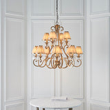 Oksana Antique Brass 12 Light Chandelier With Beige Shades - Interiors 1900 63521