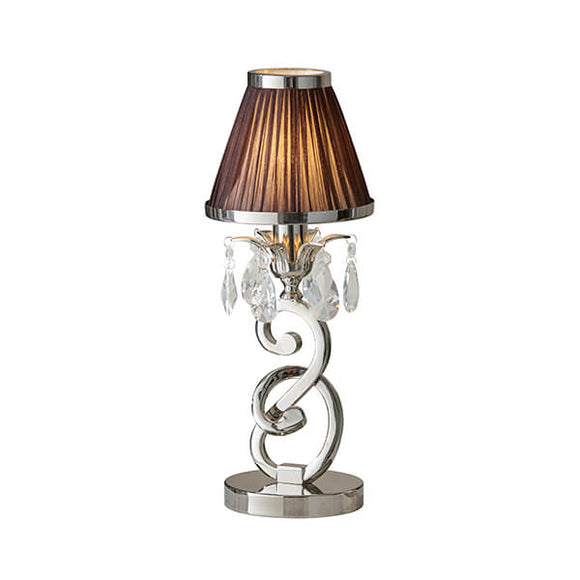 Oksana Nickel Small Table Lamp With Chocolate Shade - Interiors 1900 63526