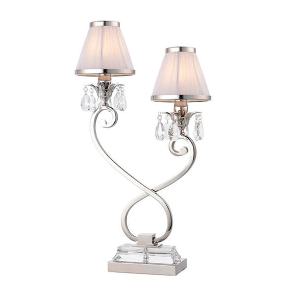 Oksana Nickel Twin Table Lamp With White Shades - Interiors 1900 63528