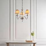 Polina 3 Light Nickel Finish Chandelier with Beige Shades - Interiors 1900 63579