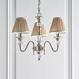 Polina 3 Light Nickel Finish Chandelier with Beige Shades - Interiors 1900 63579