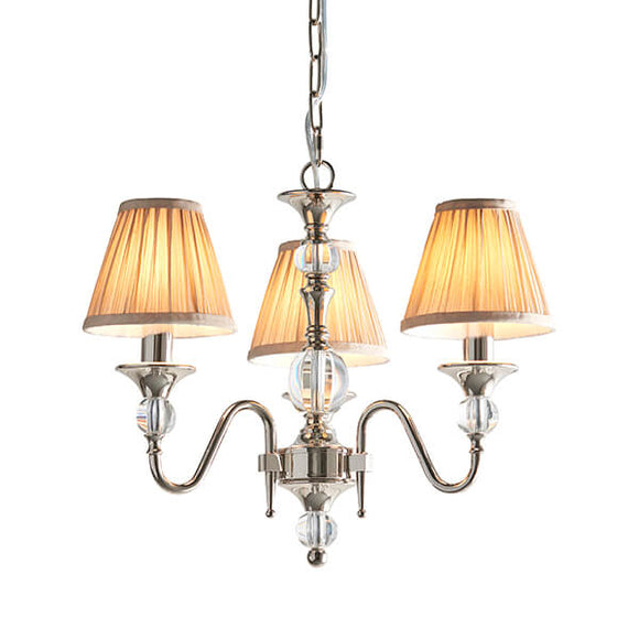 Polina 3 Light Nickel Finish Chandelier with Beige Shades - Interiors 1900 63579