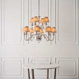 Polina 12 Light Nickel Finish Chandelier with Beige Shades - Interiors 1900 63581