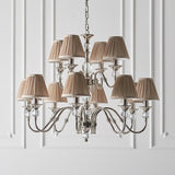 Polina 12 Light Nickel Finish Chandelier with Beige Shades - Interiors 1900 63581