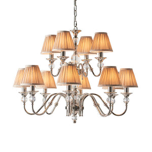 Polina 12 Light Nickel Finish Chandelier with Beige Shades - Interiors 1900 63581