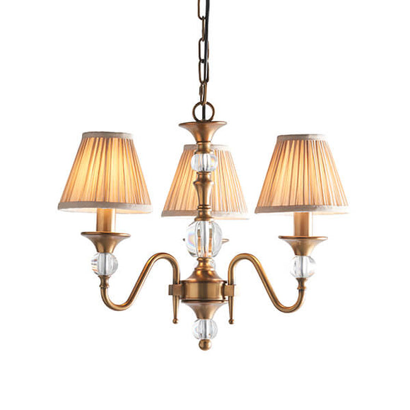 Polina 3 Light Antique Brass Finish Chandelier with Beige Shades - Interiors 1900 63586