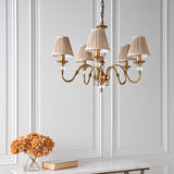 Polina 5 Light Antique Brass Finish Chandelier with Beige Shades - Interiors 1900 63587