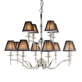 Stanford Nickel 12 Light Chandelier With Black Shades - Interiors 1900 63641