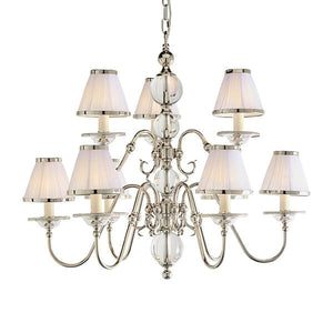 Tilburg Nickel 9 Light Chandelier With White Shades - Interiors 1900 63715