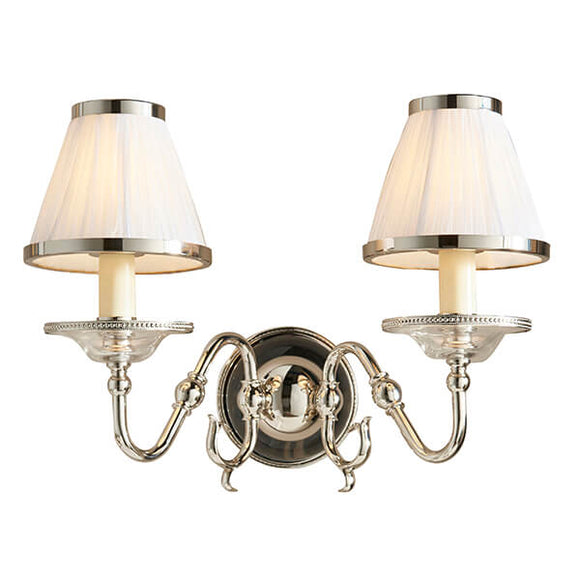 Tilburg Nickel Twin Wall Light With White Shades - Interiors 1900 63724
