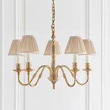 Fitzroy Solid Brass 5 Light Chandelier With Beige Shades - Interiors 1900 63815