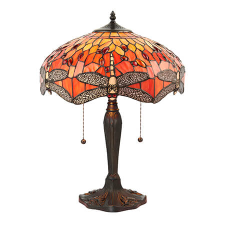 Dragonfly Flame Medium Tiffany Table Lamp  - Interiors 1900 64093