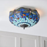 Dragonfly Blue Medium Flush Tiffany Ceiling Light  - Interiors 1900 70722