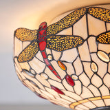 Dragonfly Beige Medium Flush Tiffany Ceiling Light - Interiors 1900 70723