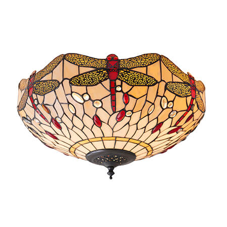 Dragonfly Beige Medium Flush Tiffany Ceiling Light - Interiors 1900 70723