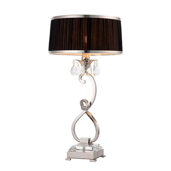 Oksana Nickel Medium Table Lamp With Black Shade - Interiors 1900 70822